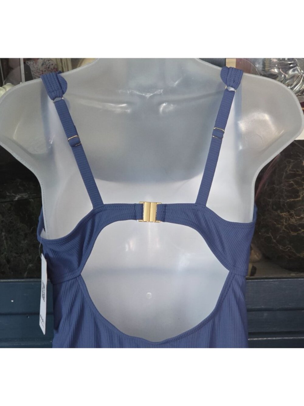 Charmo Blue Scalloped One-Piece Swimsuit M UPF 50+ Square Neck Ribbed Lined - Picture 8 of 8